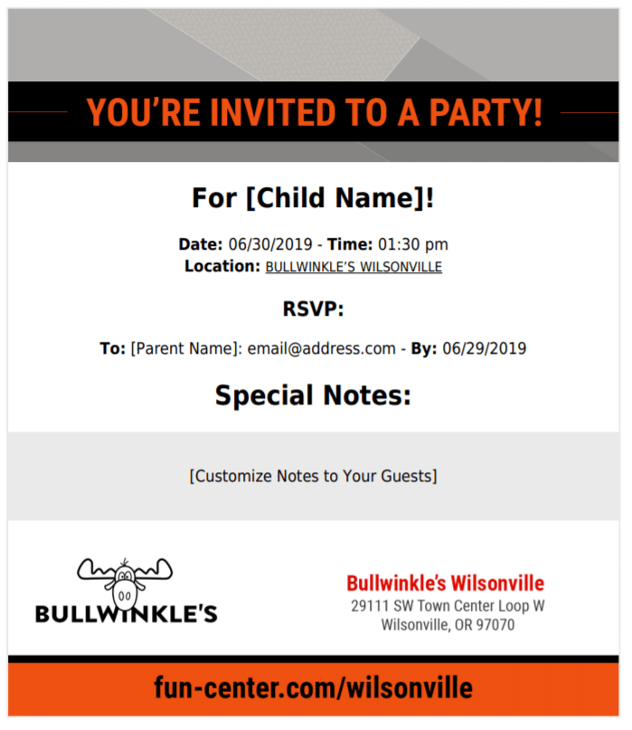 sample-invite Fun Center Wilsonville Party Invite